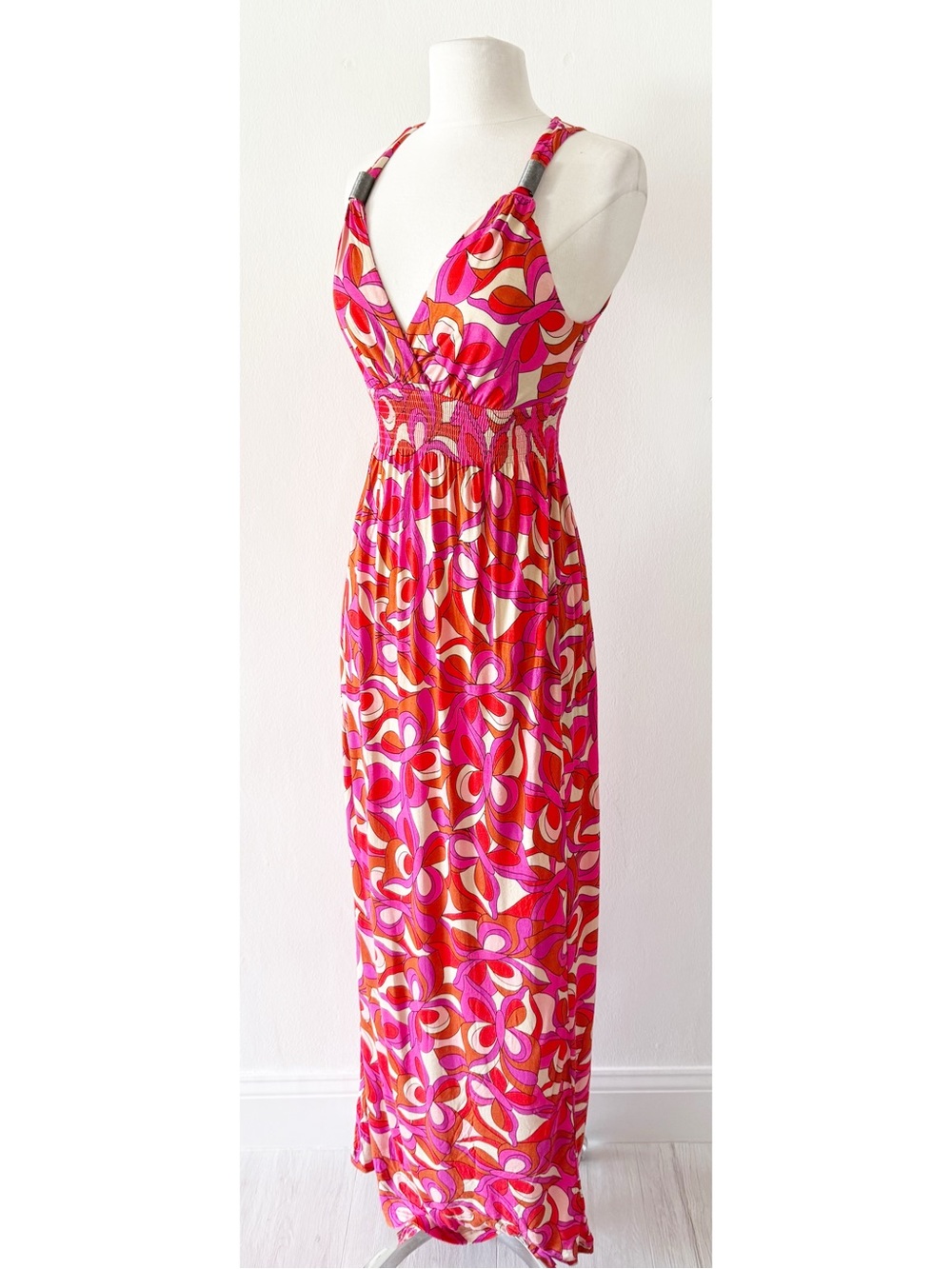 Lascana Pink Retro Butterfly Print Sleeveless Maxi Dress US 2